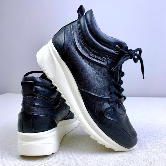 HAYDEN Black Leather Platform Wedge Sneakers CARMELA - Picture 2 of 14